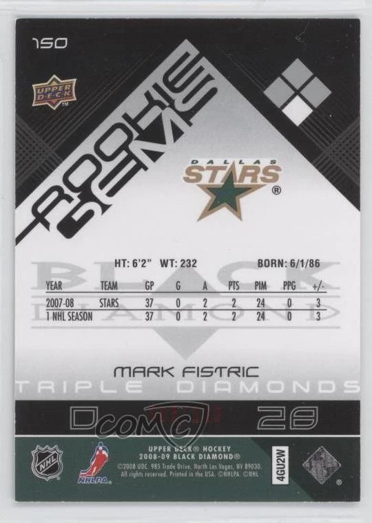2008-09 Black Diamond Triple Diamonds Gems Ruby /100 Mark Fistric #150 Rookie RC - Image 2 of 2