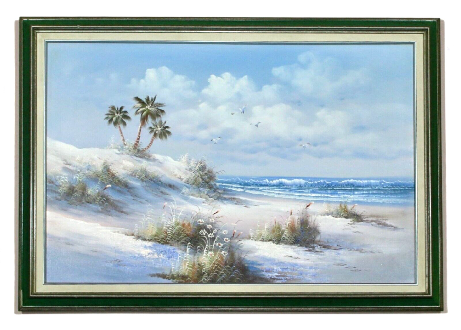 Original 29"x41" Framed Oil On Canvas Painting, Coastal Seascape, Unknown Artist