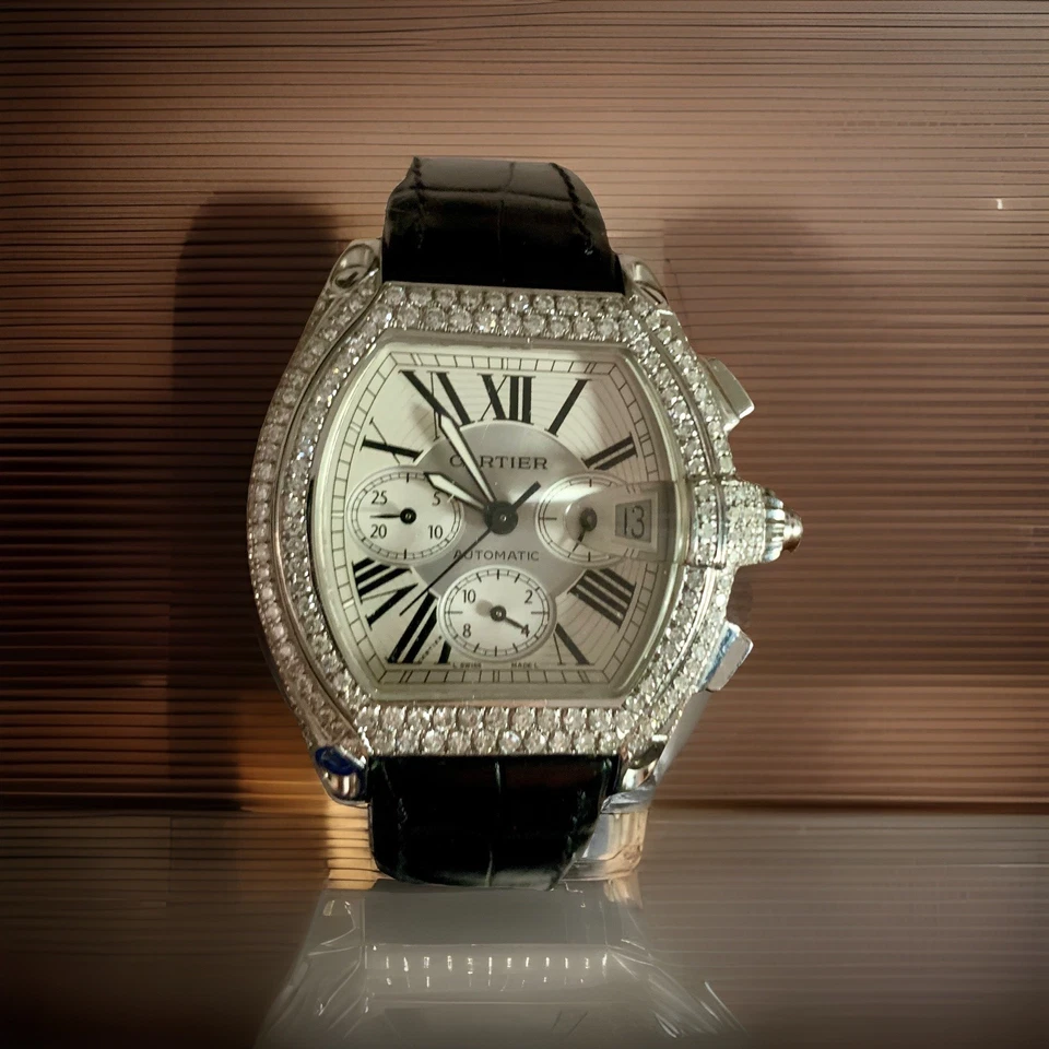 Reloj Cartier Roadster XL para hombre cronógrafo diamante 49 mm x 43 mm esfera blanca Foto 2 de 4