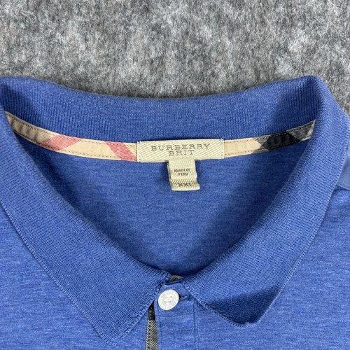 Burberry Britt Polo Shirt Men's XXL 2XL Nova Check Trim Blue Cotton Short Sleeve - Picture 4 of 6
