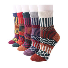5 Pairs Women Wool Merino Warm Thermal Lambs Thick Crew Heavy Boot Design Socks