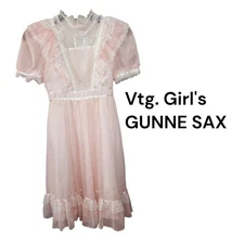 GUNNE SAX JEUNES FILLES Vtg 1980 Sz S Jessica McClintock Pink Lace Ruffle Dress