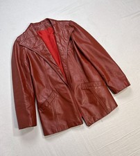 True VTG Mob Wife 70s North Beach Style Red Leather Jacket M Disco Boho Chic USA