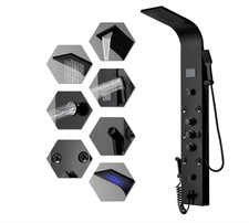 Shower Panel Rainfall Waterfall with Handheld Shower Matte Black 6 IN 1
