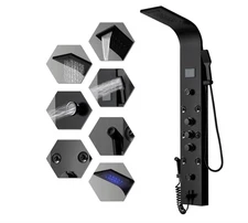 Shower Panel Rainfall Waterfall with Handheld Shower Matte Black 6 IN 1