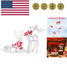 2 Pcs Acrylic Christmas Reindeer Ornaments Clear Deer Figurine and Reindeer T...