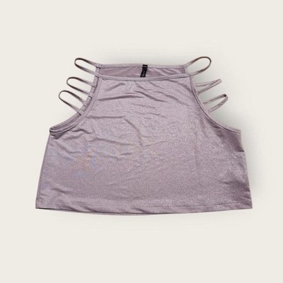 Vintage Y2k silver metallic cropped high neck going out party tank top