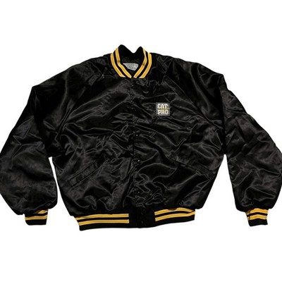 Vintage 90s CAT Power Pro Satin Jacket Size XL Black Construction Racing Tools