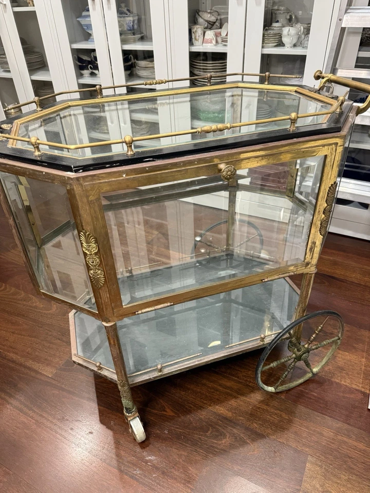 Carrito de té bar cóctel era maison Jansen años 40 Hollywood Regency latón Foto 4 de 4