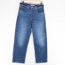 Levis Ribcage Jeans Womens 30 Blue Straight Ankle High Rise Button Fly