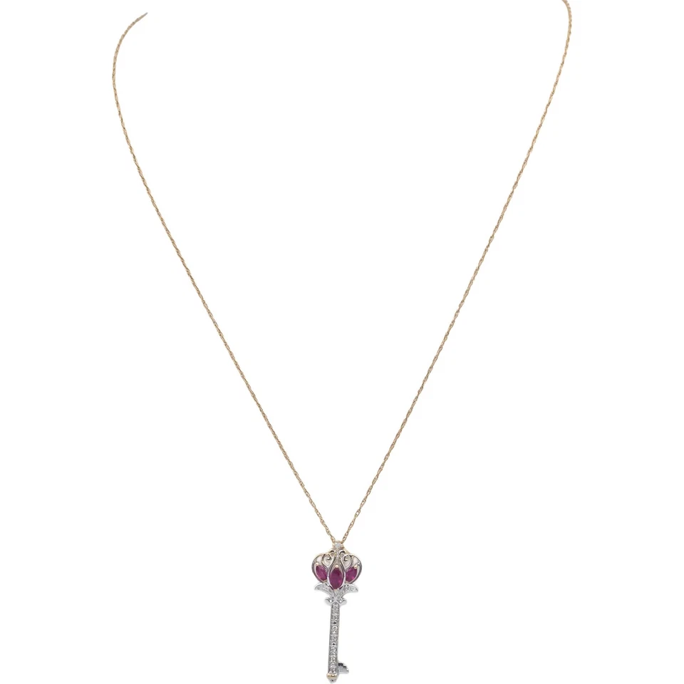 14k White & Yellow Gold 0.35CT Diamond and Ruby Key Pendant Necklace - Image 2 of 4