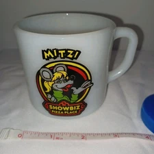 Vtg Showbiz Pizza Place MITZI Mug 1980's Anchor Hocking Milk Glass Advertising