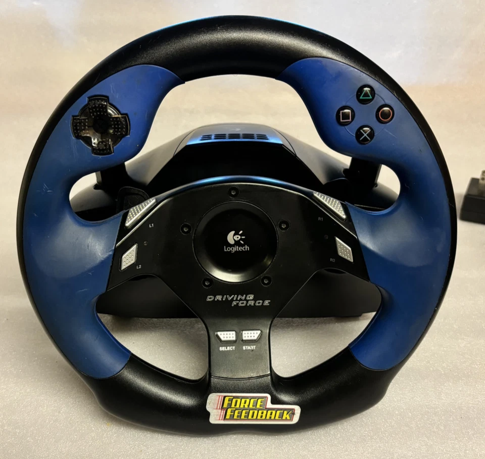 PS2 Logitech Driving Force Feedback Racing Steering Wheel & Pedals Untested - Image 2 of 4