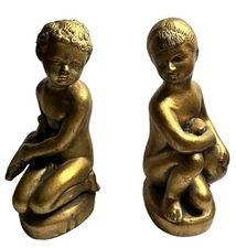 Vintage JARU Gold Gilt Cherub Statues Sculpture Putti Angel Bird Florentine Set