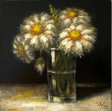 Daisies Original Oil Painting Still Life Impressionism Realism 6 x 6" Flowers