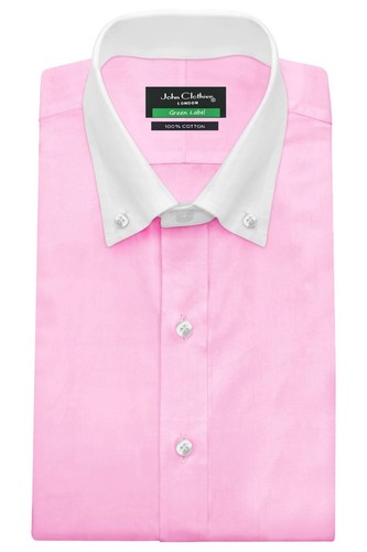Camisa polo rosa lisa con botones cuello corbata para hombre ajuste a medida formal ropa de oficina - Imagen 9 de 9