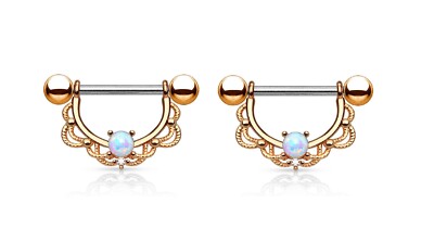 1 Pair Opal Centered Filigree Drop Nipple Shields Rings Body Jewelry
