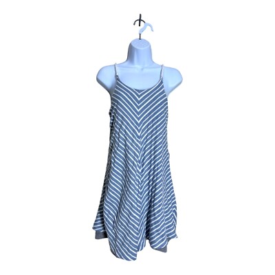 blue and white chevron dress Unique Vintage Blue & White Chevron Eyelet Swing Dress S/4
