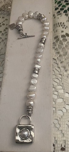 Silpada Silver Freshwater Pearl Charm Toggle Clasp Bracelet B1439 - Picture 2 of 6