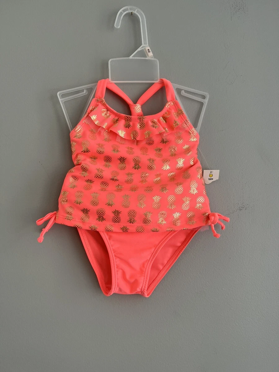 Baby girl 18 months two piece pineapple coral pink bathing suit