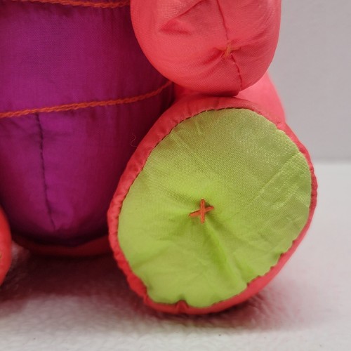 Vintage Fisher Price Baby Dino Puffalump Plush Orange Pink Dinosaur Squeaks - Picture 4 of 16