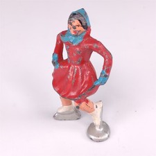   Vintage Barclay Red Blue Skater Woman Winter Classic Figure Cast Lead Metal