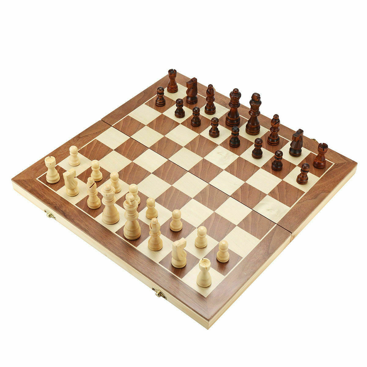 Large Chess Wooden Set Folding Chessboard Magnetic Pieces Wood Board UK New