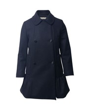 Miu Miu Ruffle Pea Coat In Black Wool Eu38