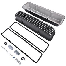 Aluminum Polished Finned Tall Valve Covers For Chevy Sbc Small Block 283 Black