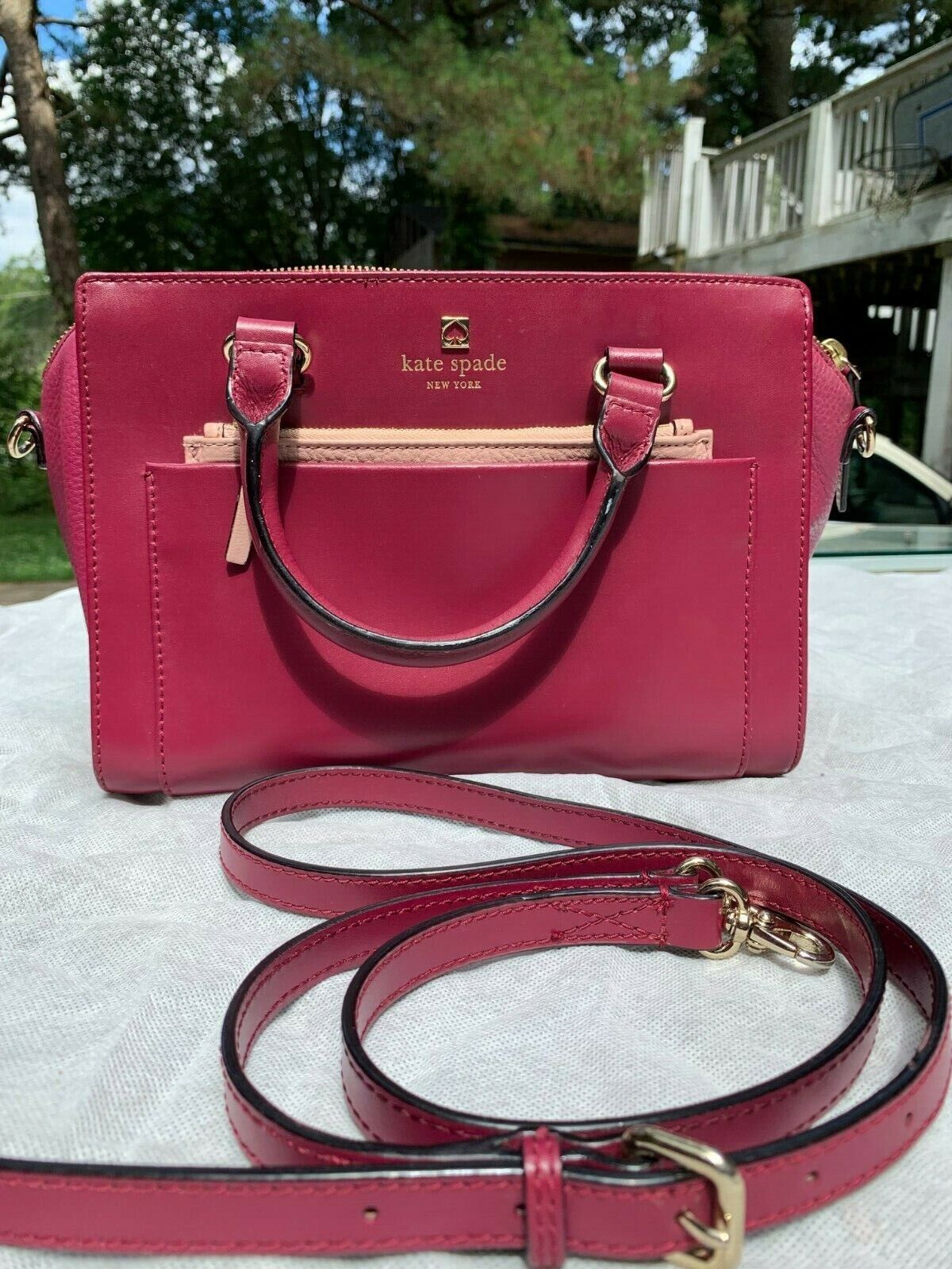 100% Cow Leather Kate Spade Fuschia Handbag/CrossBody in Great Condition |  eBay