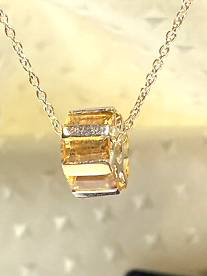 BoGo50% Citrine Baguette Spin Necklace, Gold Plated Sterling  display picture 2