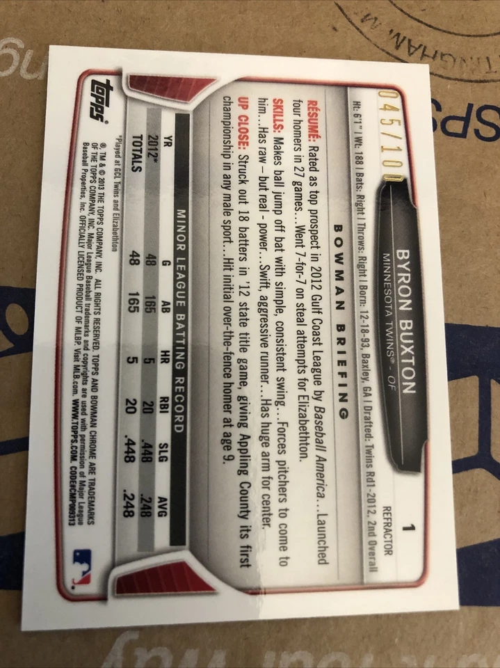 Byron Buxton 2013 bowman chrome refractor mini 45/100 - Image 2 of 4