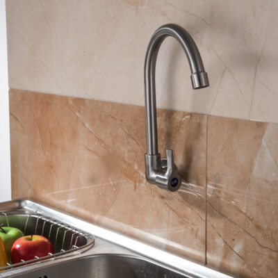 Wandmontage Edelstahl Küche Wasserhahn Spültischarmatur Kaltwasser Drehbarer