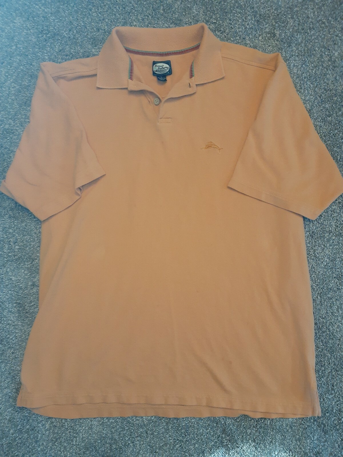 Tommy Bahama Mens Large Polo Swordfish Logo Orange Embroidered Marlin