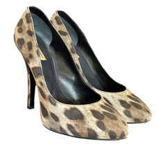 DOLCE & GABBANA Brown/Beige/Black Leopard Print Denim Pumps, Size 39