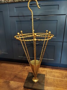Vintage Italian Umbrella Stand Gilt Twisted Metal Marble Base With Tag