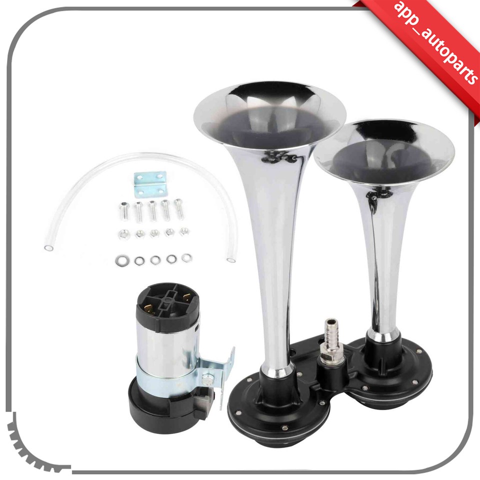 Dual Trumpet Train Air Horn Compressor Kit 12V 150DB Super Loud - Foto 10