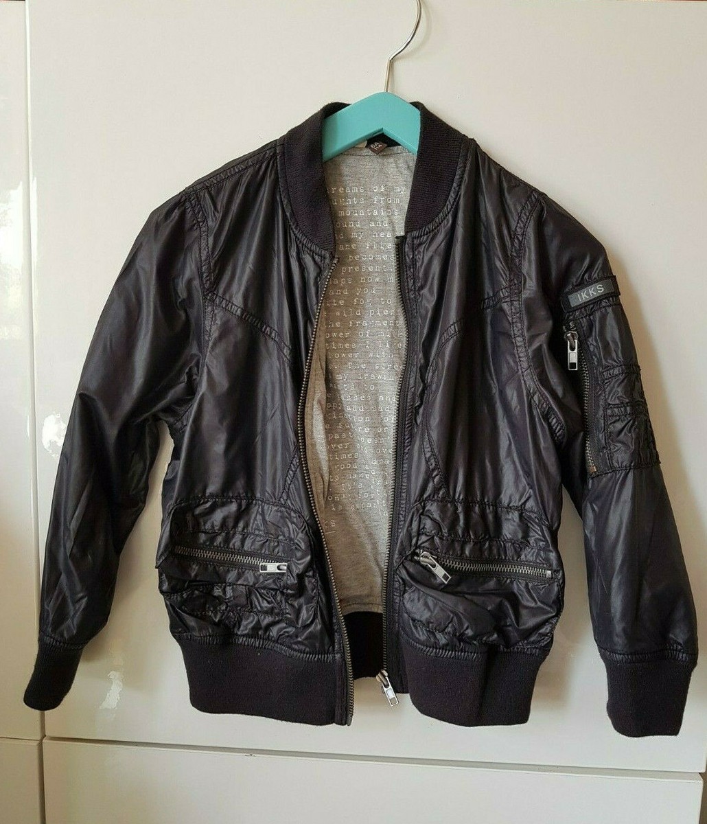 Designer IKKS unisex kids' black bomber jacket, age 6, used once
