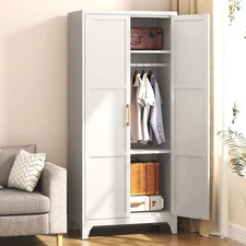 2Door Metal Armoire Wardrobe Hanging Rod Closet Storage Cabinet Clothe Organizer