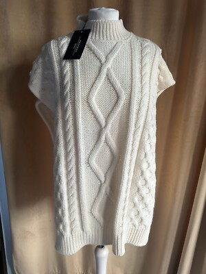 Weekend MaxMara weißer Strickpullover ärmellos Cape-Stil 100% Wolle Einheitsgröße