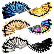 14PCS Stainless Steel Ear Taper Stretching Kit O-Rings Ear Gauges Plugs 12G-00G