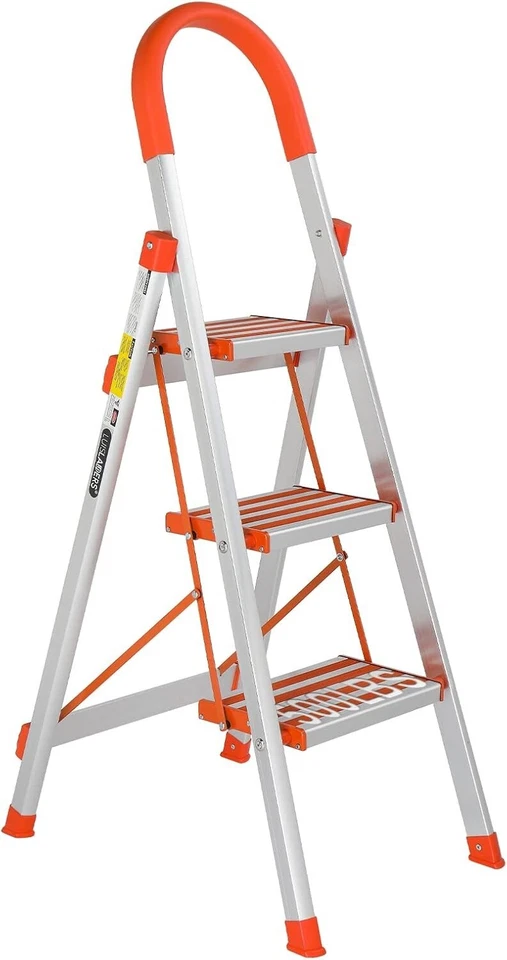 Elegant Aluminum Step Ladder - 3-Step Design with Safety Handrail & 350lbs Limit - Image 3 of 4