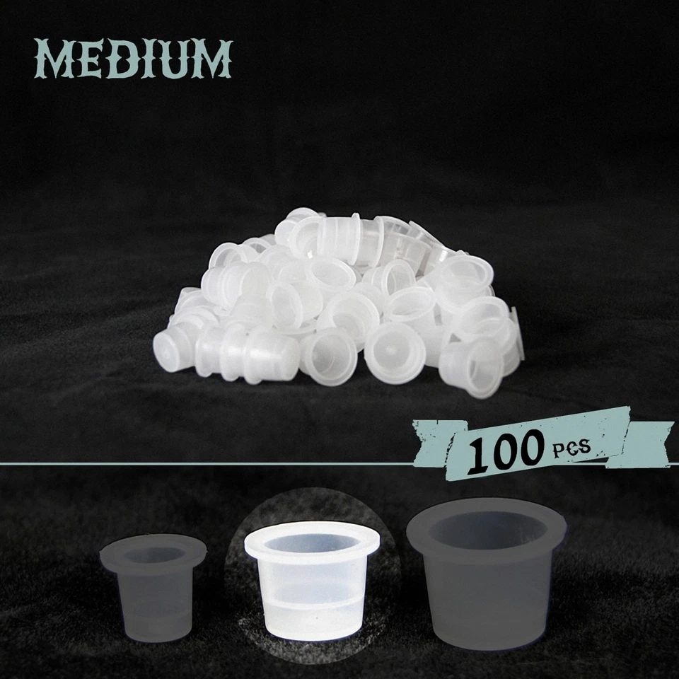 TATTOOCHEST 100x Tattoo Farbkappen aus Kunststoff Ink Cups in M (Medium) Größe Transparent