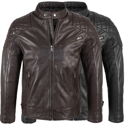 Echte Lederjacke Herren NEU Dunkelbraun S-2XL Biker Style Jacke Rock Creek H-180