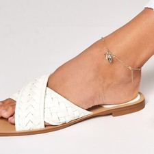 Virgin Mary Anklet 14K Solid Gold Cross Charm Adjustable Beaded Ankle Bracelet