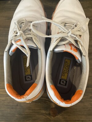 FootJoy Dryjoys Tour 7.5 M White Leather/Orange Trim Spikeless