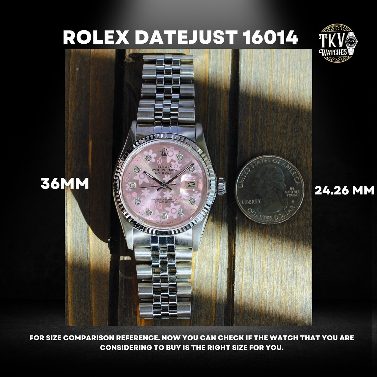 Rolex Datejust 16014 Floral Diamond Dial 18KW Fluted Bezel Jubilee