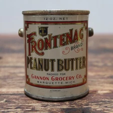 Frontenac 12 oz Peanut Butter Pail Tin Gannon Grocery Co Marquette, Mich c.1920