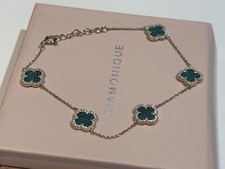 QVC Yellow Gold Plated Sterling Silver Simulated Malachite & Diamonique Bracelet