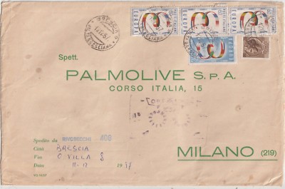 ITALY 1957 60L X3 +25L EUROPE ON MANUSCRIPTS FROM BRESCIA X PALMOLIVE SPA MILAN